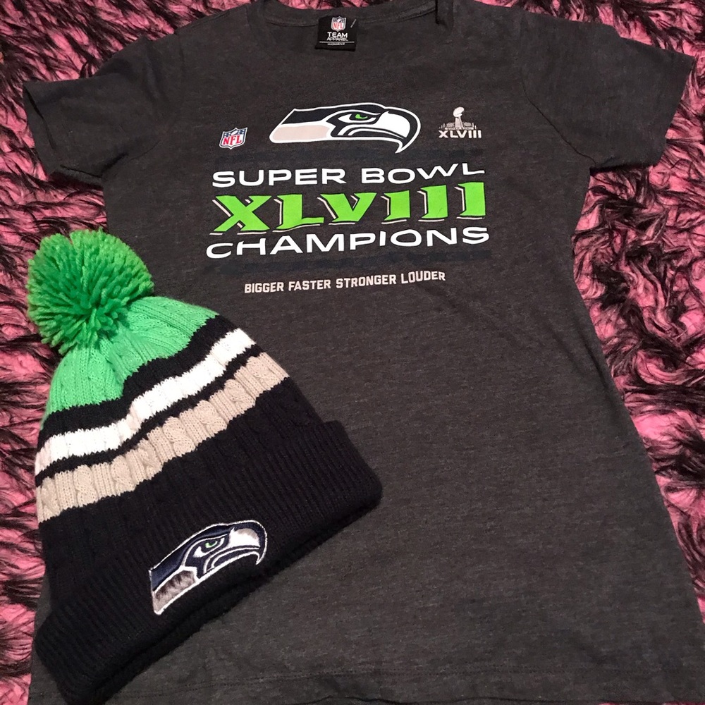 Seattle Seahawks t-shirt/beanie bundle.